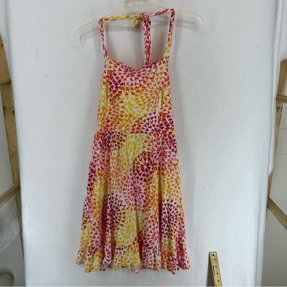 Arizona Jean Company Pattern Block Neck Tie Mini Dress Small Orange